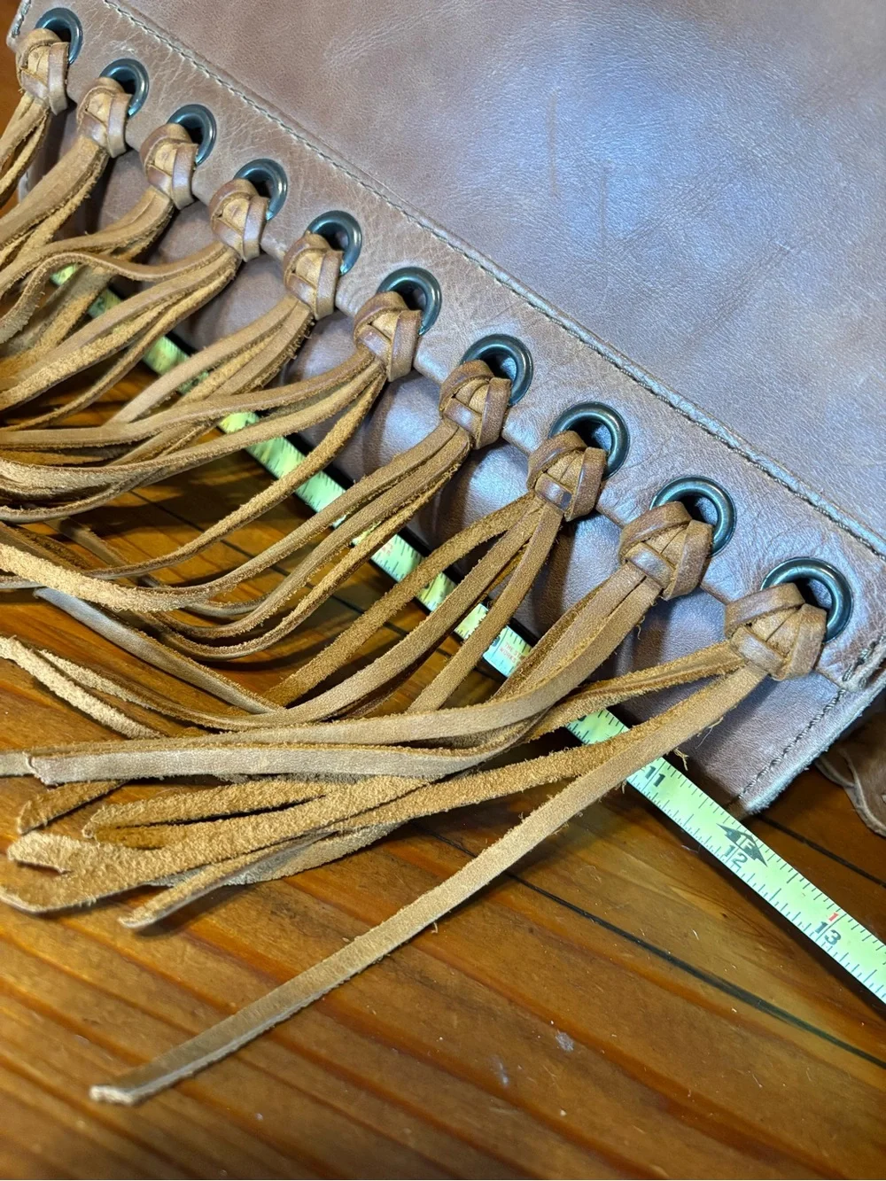 Women's Brown Leather Fringe Crossbody Bag by Saddleback Love 41